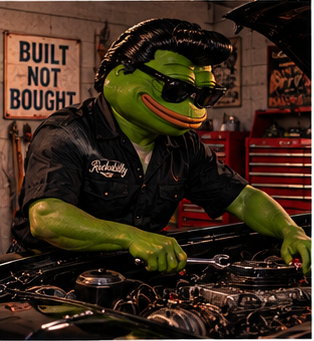 Rockapepe working beneath the hood of a classic car