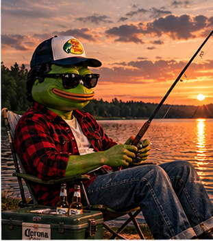 Rockapepe fishing beside a lake at sunset